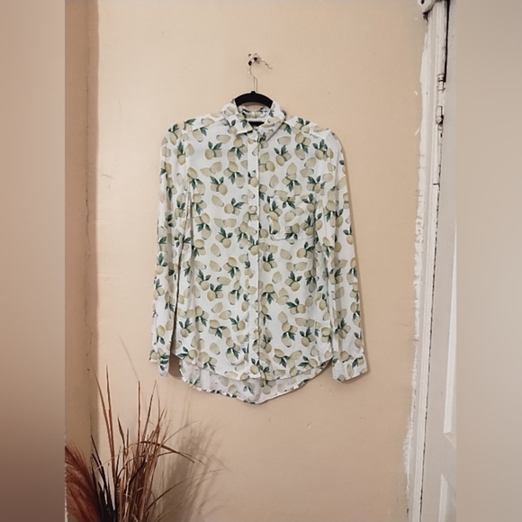 Beachlunchlounge Lemon & Leaf 100% Viscose Button Up Novelty Print Shirt Sz XS - Picture 1 of 8